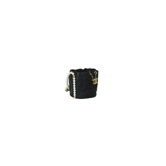 Chanel Mini Drawstring Bag Calfskin Pearl with Gold Metal Black - Picture 2 of 3
